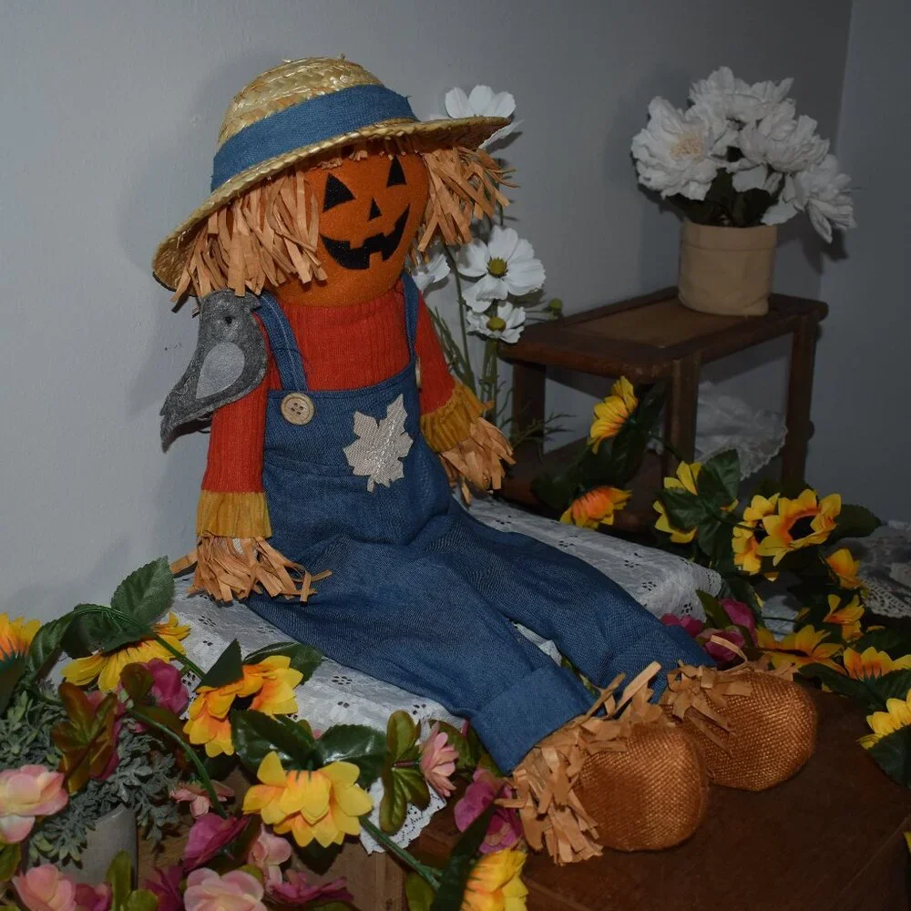 Vintage Jack O Lantern Pumpkin Man Farmer Scarecrow Cottage Farmhouse Fall Decor